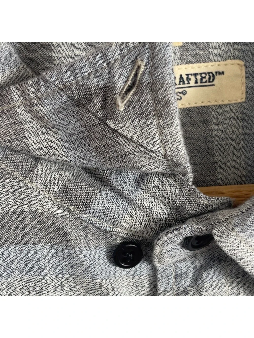 Levi's Made & Crafted Mens Size 3 L Gray Plaid Herringbone Long Sleeve Shirt